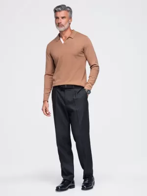 Tricou pentru bărbați cu guler OMBRE OM-POLS-0138 MARO DESCHIS