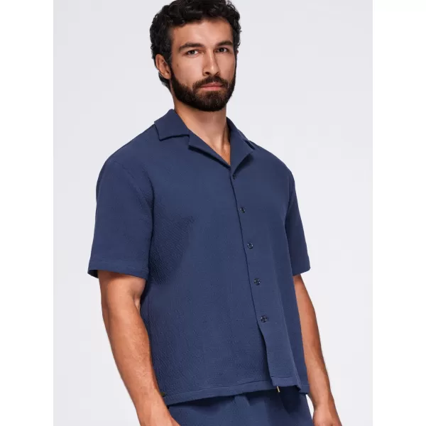  Cămașă pentru bărbați OMBRE OM-SHSS-0220 ALBASTRU MARIN 
