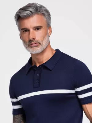 Tricou polo pentru bărbați OMBRE OM-POSS-0177 ALBASTRU MARIN