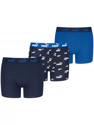 Boxeri pentru copii PUMA ELEMENTS BOYS LOGO PRINT BOXERS 3P 93896805 COMBINAȚIE ALBASTRĂ
