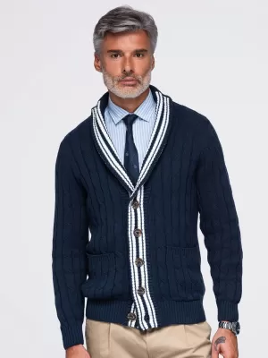 Cardigan pentru bărbați OMBRE OM-SWCD-0196 ALBASTRU MARIN
