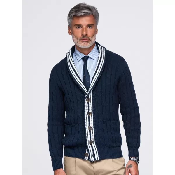  Cardigan pentru bărbați OMBRE OM-SWCD-0196 ALBASTRU MARIN 