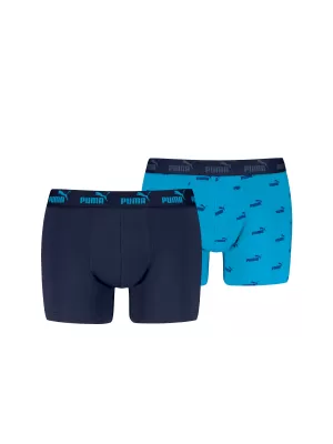Boxeri pentru bărbați PUMA ELEMENTS MEN LOGO PRINT BOXERS 2P 93875401 COMBINAȚIE ALBASTRĂ
