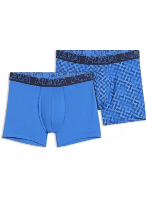 Boxeri pentru bărbați PUMA MEN GRAPHICAL PRINT BOXERS 2P 94780404 COMBINAȚIE ALBASTRĂ