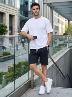 Pantaloni scurți pentru bărbați DSTREET SX2626 ALBASTRU ÎNCHIS