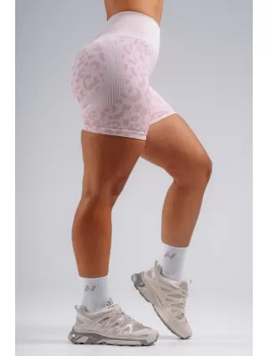 Pantaloni scurți de compresie push-up cu imprimeu leopard NEBBIA PRIMAL 856 LEOPARD ROZ