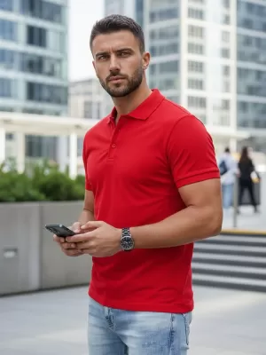 Tricou pentru bărbați cu guler DSTREET PX0515 ROŞU