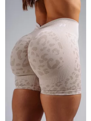 Pantaloni scurți de compresie push-up cu imprimeu leopard NEBBIA PRIMAL 856 LEOPARD CREM