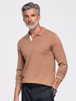 Tricou pentru bărbați cu guler OMBRE OM-POLS-0138 MARO DESCHIS