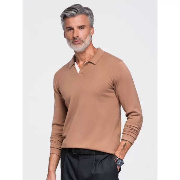  Tricou pentru bărbați cu guler OMBRE OM-POLS-0138 MARO DESCHIS 