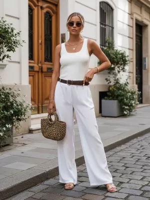 Pantaloni de dama DSTREET UY3067 ALB