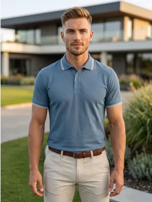 Tricou pentru bărbați cu guler MALFINI FOCUS 232 DENIM