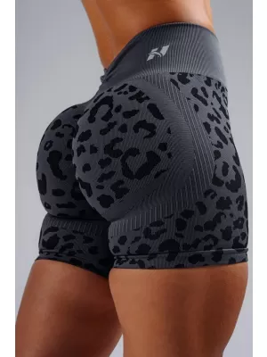 Pantaloni scurți de compresie push-up cu imprimeu leopard NEBBIA PRIMAL 856 LEOPARD NEGRU