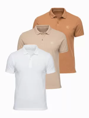 Tricou pentru bărbați cu guler OMBRE OM-POBS-0171 ALB/ALB/MARO DESCHIS