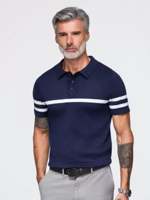 Tricou polo pentru bărbați OMBRE OM-POSS-0177 ALBASTRU MARIN