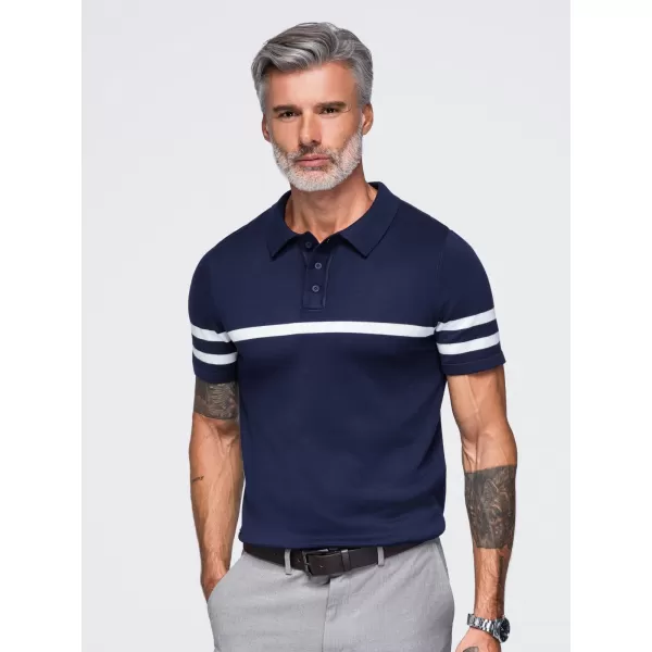  Tricou polo pentru bărbați OMBRE OM-POSS-0177 ALBASTRU MARIN 