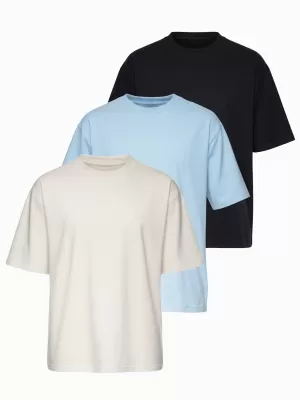 Tricou pentru bărbați OMBRE OM-TSBC-0291 NEGRU/ALBASTRU DESCHIS/ALB APROAPE