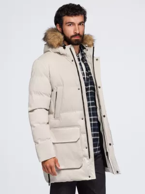 Parka pentru bărbați OMBRE OM-JALJ-0310 CREMĂ