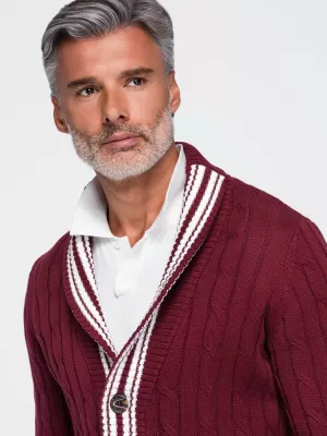 Cardigan pentru bărbați OMBRE OM-SWCD-0196 BURGUNDIA