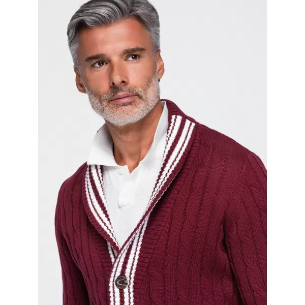  Cardigan pentru bărbați OMBRE OM-SWCD-0196 BURGUNDIA 