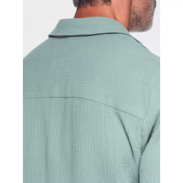  Cămașă pentru bărbați OMBRE OM-SHSS-0223 VERDE PASTEL 