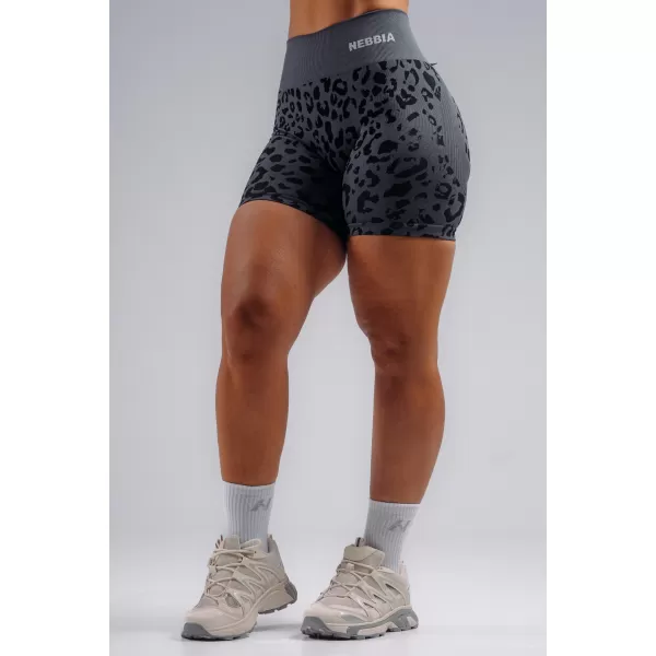  Pantaloni scurți de compresie push-up cu imprimeu leopard NEBBIA PRIMAL 856 LEOPARD NEGRU 