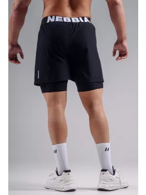 Pantaloni scurți de antrenament cu două straturi NEBBIA PRIMAL 878 NEGRU