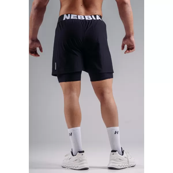  Pantaloni scurți de antrenament cu două straturi NEBBIA PRIMAL 878 NEGRU 