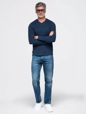 Tricou pentru bărbați OMBRE OM-LSBL-0143 ALBASTRU MARIN
