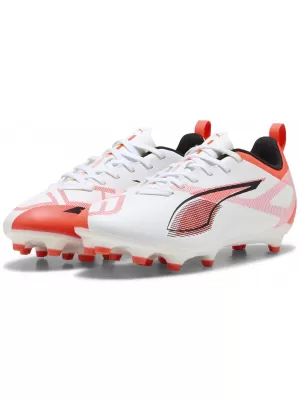Ghete de fotbal pentru copii PUMA ULTRA 5 PLAY FG/AG JR 108170-01 ALB/NEGRU/ROȘU STRĂLUCITOR