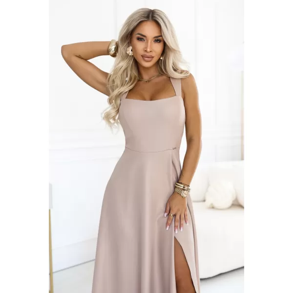  Rochie NUMOCO 633-5 BEJ ÎNCHIS CU SCLIPICI 