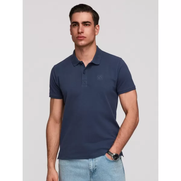  Tricou pentru bărbați cu guler OMBRE OM-POBS-0171 NEGRU/BLEUMARIN/ALB 