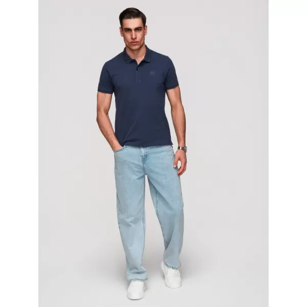  Tricou pentru bărbați cu guler OMBRE OM-POBS-0171 NEGRU/BLEUMARIN/ALB 