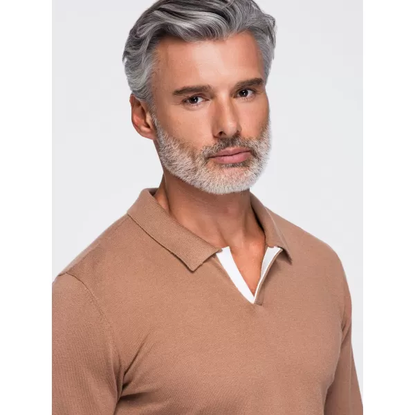  Tricou pentru bărbați cu guler OMBRE OM-POLS-0138 MARO DESCHIS 