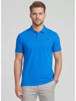Tricou pentru bărbați cu guler 4F WMM00TPTSM0770 ALBASTRU
