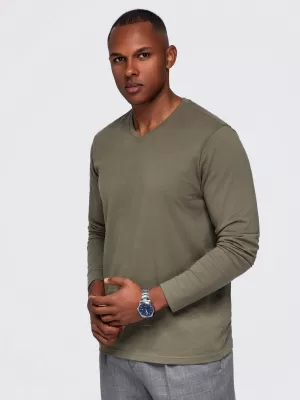 Tricou pentru bărbați OMBRE OM-LSBL-0143 MĂSLINE ÎNCHISE