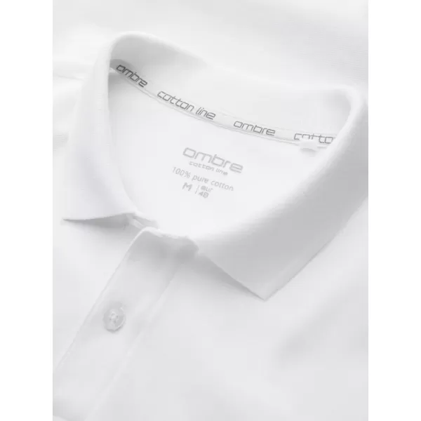  Tricou pentru bărbați cu guler OMBRE OM-POBS-0171 ALB/ALB/MARO DESCHIS 