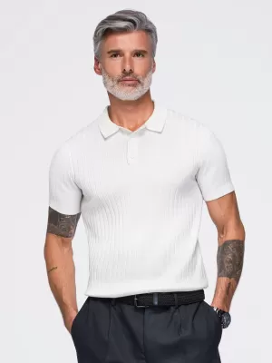 Tricou polo pentru bărbați OMBRE OM-POSS-0180 APROAPE ALB