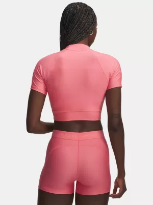 Tricou pentru femei UNDER ARMOUR HEATGEAR CROP MOCK SS 6010006-600 ROZ