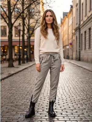 Pantaloni de dama TORSTAI VENETO ALB/GRI