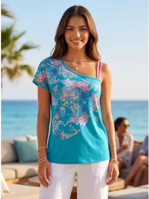 Tricou de damă cu mâneci scurte KIXMI JESSA ALBASTRU VERDE