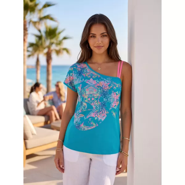  Tricou de damă cu mâneci scurte KIXMI JESSA ALBASTRU VERDE 