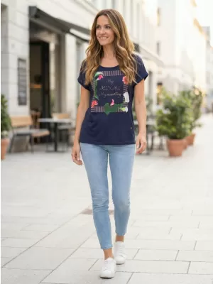 Tricou de damă cu mâneci scurte KIXMI JENNY ALBASTRU INCHIS