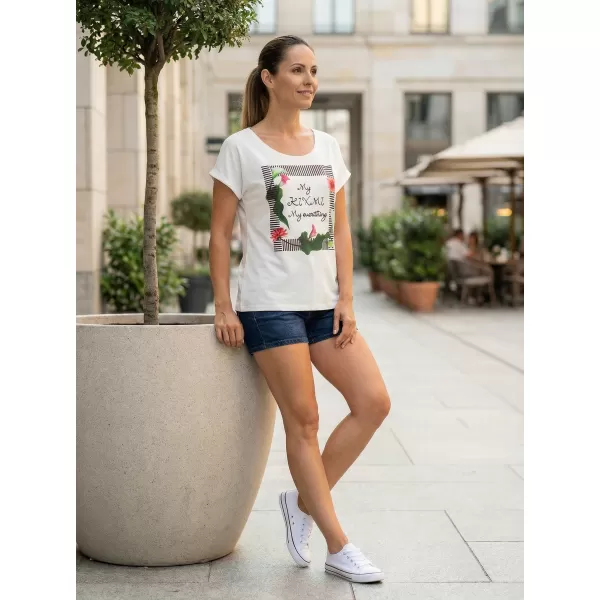  Tricou de damă cu mâneci scurte KIXMI JENNY ALB 