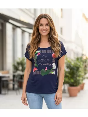 Tricou de damă cu mâneci scurte KIXMI JENNY ALBASTRU INCHIS
