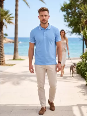 Tricou pentru bărbați cu guler MALFINI URBAN 219 ALBASTRU CERUL