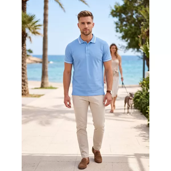 Tricou pentru bărbați cu guler MALFINI URBAN 219 ALBASTRU CERUL 