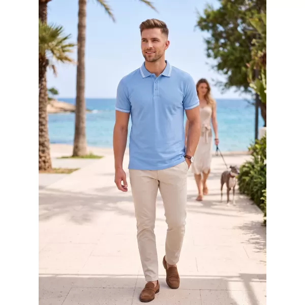  Tricou pentru bărbați cu guler MALFINI URBAN 219 ALBASTRU CERUL 