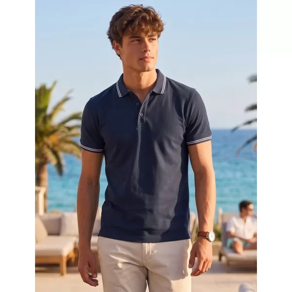  Tricou pentru bărbați cu guler MALFINI URBAN 219 ALBASTRU MARIN 