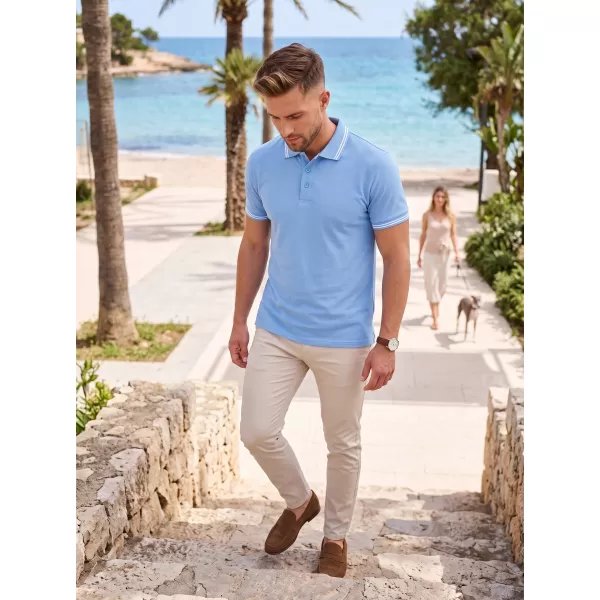  Tricou pentru bărbați cu guler MALFINI URBAN 219 ALBASTRU CERUL 
